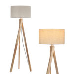 137 CM Natural Wood Floor Lamp with Linen Shade Standing Floor Lamp Warm Night Lamps with Switch and Bulb for Living Room and Bedroom Beige1 Piece