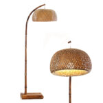 170 CM Natural Wood Floor Lamp Chinese Style Standing Floor Lamp with Thickened Base Warm Night Lamp with Switch and Bulb Living Room and Bedroom Beige1 Piece