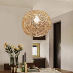 30 CM Handmade Woven Rattan Bamboo Dome Hanging Lampshade Hollow Retro Style Chandelier Boho Pendant Light Ceiling Fixture for Bedroom and Living Room - Image 2