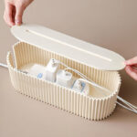 33 CM Cable Organizer Box with Lid Cord Storage Box Under Desk Cable Hider Wire Management Solution for Home Office 1 Piece Beige - Image 2