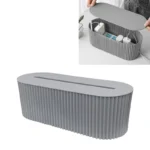 33 CM Cable Organizer Box with Lid Cord Storage Box Under Desk Cable Hider Wire Management Solution for Home Office 1 Piece Gray