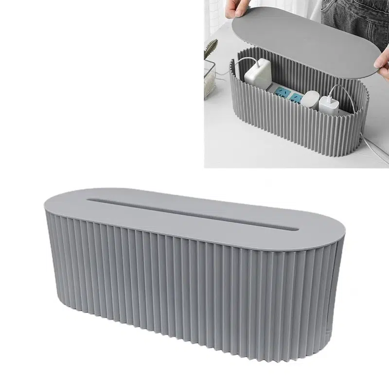 33 CM Cable Organizer Box with Lid Cord Storage Box Under Desk Cable Hider Wire Management Solution for Home Office 1 Piece Grey (1) 33 CM Cable Organizer Box with Lid Cord Storage Box Under Desk Cable Hider Wire Management Solution for Home Office 1 Piece Gray - Image 1
