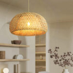 45 CM Handmade Woven Rattan Bamboo Dome Hanging Lampshade Hollow Retro Style Chandelier Boho Pendant Light Ceiling Fixture for Bedroom and Living Room - Image 2