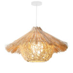 45 CM Handmade Woven Rattan Bamboo Hanging Lampshade Hollow Retro Style Chandelier Boho Pendant Light Ceiling Fixture for Bedroom and Living Room