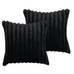 45 CM X 45 CM Throw Pillow Cover with 500G Insert Included Faux Rabbit Fur Velvet Striped Square Cushion with Zipper Closure for Living Room Bedroom Black 1 Piece - Image 2