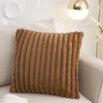 45 CM X 45 CM Throw Pillow Cover with 500G Insert Included Faux Rabbit Fur Velvet Striped Square Cushion with Zipper Closure for Living Room Bedroom Brown 1 Piece - Image 2