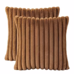 45 CM X 45 CM Throw Pillow Cover with 500G Insert Included Faux Rabbit Fur Velvet Striped Square Cushion with Zipper Closure for Living Room Bedroom Brown 1 Piece - Image 4
