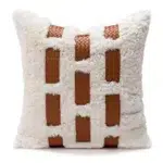 45 CM X 45 CM Throw Pillow Cover with 500G Insert Included Soft Faux Fur with Leather Bricks Squared Cushion with Zipper for Living Room Bedroom White 1 Piece