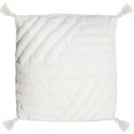 45 CM X 45 CM Handwoven Cotton Throw Pillow Cover with 500G Insert Included with Tassels White Tufted Line Pattern Cover with Zipper for Living Room Bedroom White 1 Piece