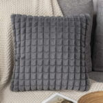 45 CM X 45 CM Throw Pillow Cover with 500G Insert Included Faux Fur Squared Cushion Cover with Zipper for Living Room Bedroom Gray 1 Piece - Image 2