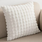 45 CM X 45 CM Throw Pillow Cover with 500G Insert Included Faux Fur Squared Cushion Cover with Zipper for Living Room Bedroom White 1 Piece - Image 2