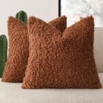 45 CM X 45 CM Throw Pillow Cover with 500G Insert Included Textured Boucle Square Cushion Cover with Zipper Closure for Living Room Bedroom Brown 1 Piece - Image 2