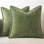45 CM X 45 CM Throw Pillow Cover with 500G Insert Included Soft Chenille Stitched Edge Square Cushion with Zipper Closure for Living Room Bedroom Green 1 Piece - Image 2