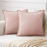 45 CM X 45 CM Throw Pillow Cover with 500G Insert Included Soft Chenille Stitched Edge Square Cushion with Zipper Closure for Living Room Bedroom Pink 1 Piece - Image 2