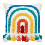 45 CM X 45 CM Throw Pillow Cover with 500G Insert Included with Tassels Tufted Embroidered Rainbow Design Squared Cushion with Zipper for Living Room Bedroom White 1 Piece