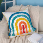 45 CM X 45 CM Throw Pillow Cover with 500G Insert Included with Tassels Tufted Embroidered Rainbow Design Squared Cushion with Zipper for Living Room Bedroom White 1 Piece - Image 2