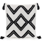 45 CM X 45 CM Throw Pillow Cover with 500G Insert Included with Tassels Tufted Embroidered Squar Cushion Cover with Zipper for Living Room Bedroom White 1 Piece