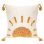 45 CM X 45 CM Throw Pillow Cover with 500G Insert Included with Tassels Tufted Embroidered Squar Cushion Cover with Zipper for Living Room Bedroom Beige 1 Piece