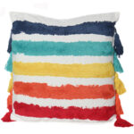 45 CM X 45 CM Throw Pillow Cover with 500G Insert Included with Tassels Tufted Embroidered Square Cushion Cover with Zipper for Living Room Bedroom Beige 1 Piece