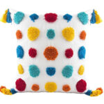 45 CM X 45 CM Throw Pillow Cover with 500G Insert Included with Tassels Tufted Embroidered Square Cushion Cover with Zipper for Living Room Bedroom White 1 Piece