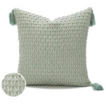 45 CM X 45 CM Throw Pillow Cover with 500G Insert Included with Tassels Woven Design Squared Cushion Cover with Zipper for Living Room Bedroom Green 1 Piece - Image 4