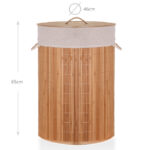 46 CM Wooden Bamboo Foldable Laundry Basket with Rope Handles Collapsible Laundry Hamper with Lid Built in Lining Clothes Storage Baskets Beige - Image 3