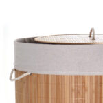 46 CM Wooden Bamboo Foldable Laundry Basket with Rope Handles Collapsible Laundry Hamper with Lid Built in Lining Clothes Storage Baskets Beige - Image 2