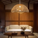 53 CM Handmade Woven Rattan Bamboo Hanging Lampshade Hollow Retro Style Chandelier Boho Pendant Light Ceiling Fixture for Bedroom and Living Room - Image 2