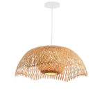 53 CM Handmade Woven Rattan Bamboo Hanging Lampshade Hollow Retro Style Chandelier Boho Pendant Light Ceiling Fixture for Bedroom and Living Room