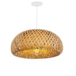 45 CM Handmade Woven Rattan Bamboo Dome Hanging Lampshade Hollow Retro Style Chandelier Boho Pendant Light Ceiling Fixture for Bedroom and Living Room