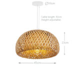45 CM Handmade Woven Rattan Bamboo Dome Hanging Lampshade Hollow Retro Style Chandelier Boho Pendant Light Ceiling Fixture for Bedroom and Living Room - Image 3