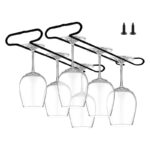 Stainless Steel Under Cabinet Wine Glass Holder Single Rail Hanging Rack with 2 screws for Home Bar Café Black 1 Piece