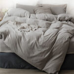 Cannon 100% Cotton King 7 Pieces Duvet Cover Set Stone Washed Breathable with Duvet Cover Fitted Sheet Pillow Cases Pillow Shams and Fabric Bag Gray