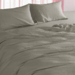 Cannon 100% Cotton Double 7 Pieces Duvet Cover Set Stone Washed Breathable with Duvet Cover Fitted Sheet Pillow Cases Pillow Shams and Fabric Bag Green