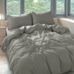 Cannon 100% Cotton King 7 Pieces Duvet Cover Set Stone Washed Breathable with Duvet Cover Fitted Sheet Pillow Cases Pillow Shams and Fabric Bag Green