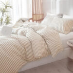 Cannon Double 4 Pieces Duvet Cover Set Striped Textured Breathable and Soft Bedding Cover Set with Duvet Cover Fitted Sheet and Pillow Cases Beige