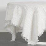 180 CM X 180 CM Cannon Cotton Linen Rectangle Table Cloth with Tassels Wrinkle Resistant Cover for Kitchen Dining Use 6-8 Seats 1 Piece White