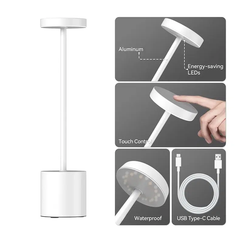 34 CM Cordless Table Lamp Rechargeable Battery Operated Touch Desk Lamp 3 Color Stepless Dimming Up Bedside Lamps Portable Small LED Light White - Image 4