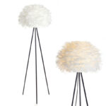 148 CM Feather Floor Lamp with Metal Tripod Legs Reading Light Lamp with Hanging Lampshade Floor Lamps with Switch for Living Room and Bedroom Black