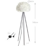 148 CM Feather Floor Lamp with Metal Tripod Legs Reading Light Lamp with Hanging Lampshade Floor Lamps with Switch for Living Room and Bedroom Black - Image 3
