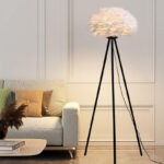 148 CM Feather Floor Lamp with Metal Tripod Legs Reading Light Lamp with Hanging Lampshade Floor Lamps with Switch for Living Room and Bedroom Black - Image 4