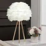 56 CM Feather Table Lamp with Metal Tripod Legs Reading Light Lamp with Hanging Lampshade Table Lamps with Switch for Living Room and Bedroom Gold - Image 4