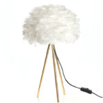 56 CM Feather Table Lamp with Metal Tripod Legs Reading Light Lamp with Hanging Lampshade Table Lamps with Switch for Living Room and Bedroom Gold