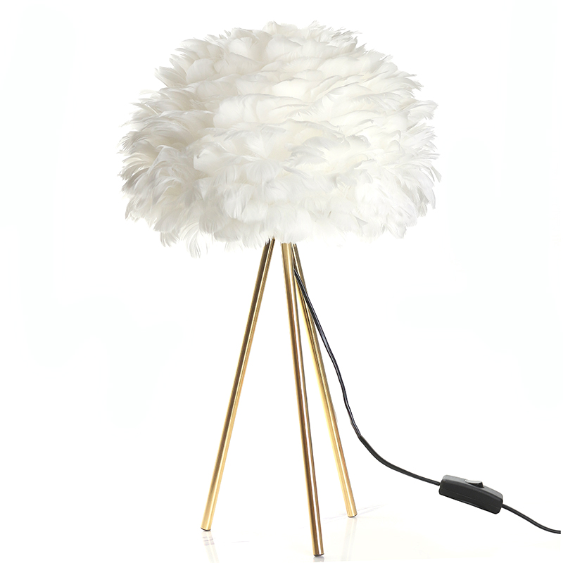 Feather Table Lamp with Metal Tripod Legs Reading Light Lamp with Hanging Lampshade Table Lamps with Switch for Living Room and Bedroom (15) 56 CM Feather Table Lamp with Metal Tripod Legs Reading Light Lamp with Hanging Lampshade Table Lamps with Switch for Living Room and Bedroom Gold - Image 1