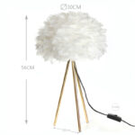 56 CM Feather Table Lamp with Metal Tripod Legs Reading Light Lamp with Hanging Lampshade Table Lamps with Switch for Living Room and Bedroom Gold - Image 3