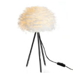 56 CM Feather Table Lamp with Metal Tripod Legs Reading Light Lamp with Hanging Lampshade Table Lamps with Switch for Living Room and Bedroom Black