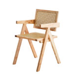 80 CM Handmade Solid Wood and Rattan Accent Chair Stylish Comfortable Armchair Lounge Chairs for Dining Room Living Room Bedroom Indoor and Outdoor