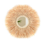 48 CM Handmade Wall Hanging Mirror with Wood Beads Rustic Round Boho Circle Wall Decor Aesthetic Mirrors for Bedroom Living Room Bathroom and Nursery