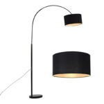 183 CM Metal Arc Floor Lamp with Lampshade and Marble Base Standing Floor Lamps Warm Night Lamps with Switch for Living Room and Bedroom Black