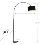 183 CM Metal Arc Floor Lamp with Lampshade and Marble Base Standing Floor Lamps Warm Night Lamps with Switch for Living Room and Bedroom Black - Image 3